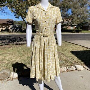 50s College Town of Boston silk skirt set outfit dress Medieval floral font XXS